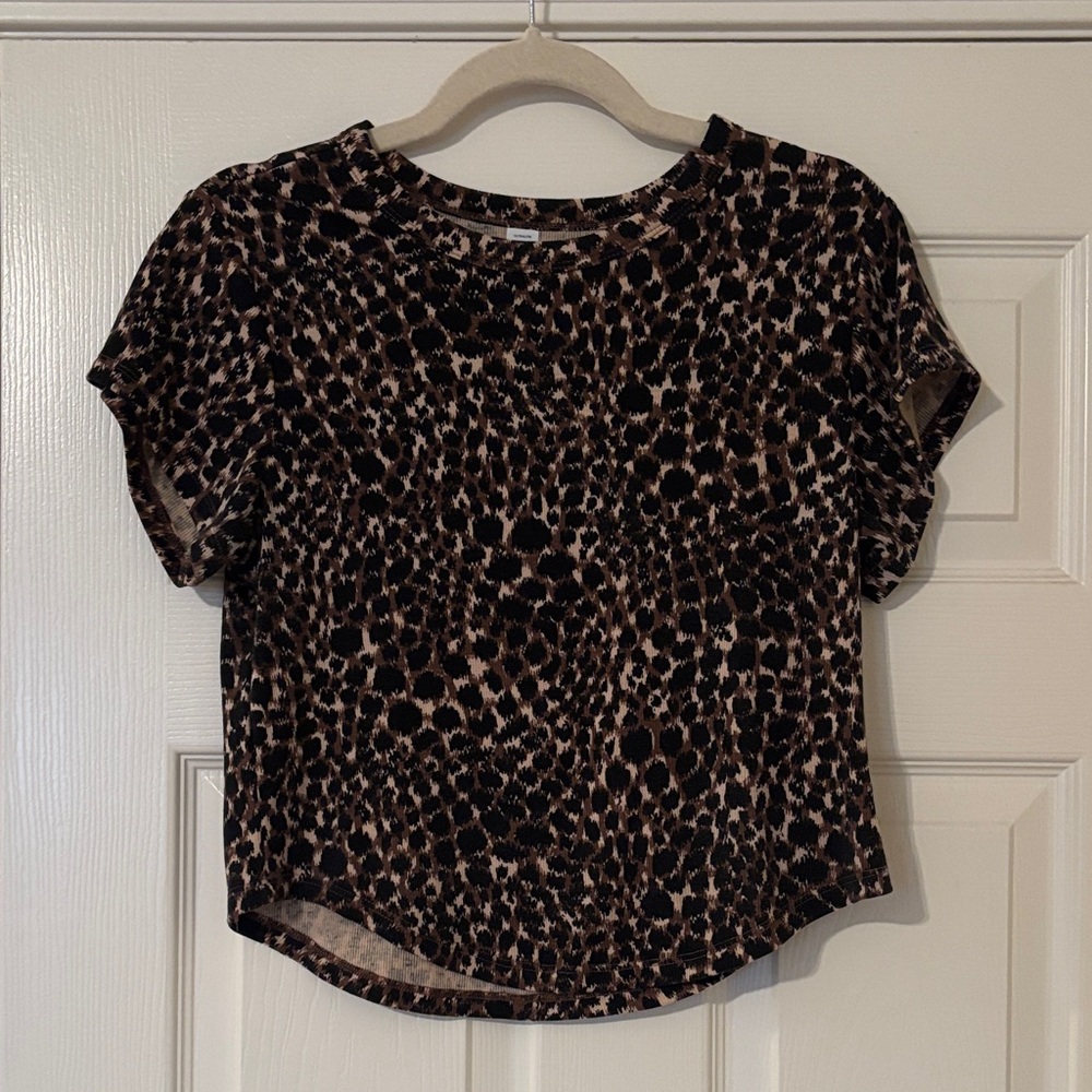 Old Navy Black and Brown Animal Print Short Sleeve Top